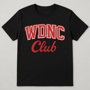 WDNC Club T-Shirt, Black Red Graphic Tee, Women Trendy Casual Comfort Colors